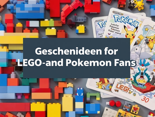 Titelbild mit einer Kombination aus LEGO-Bausteinen und Pokémon-Karten. Perfekt für den Blog-Artikel über Geschenkideen für LEGO- und Pokémon-Fans.